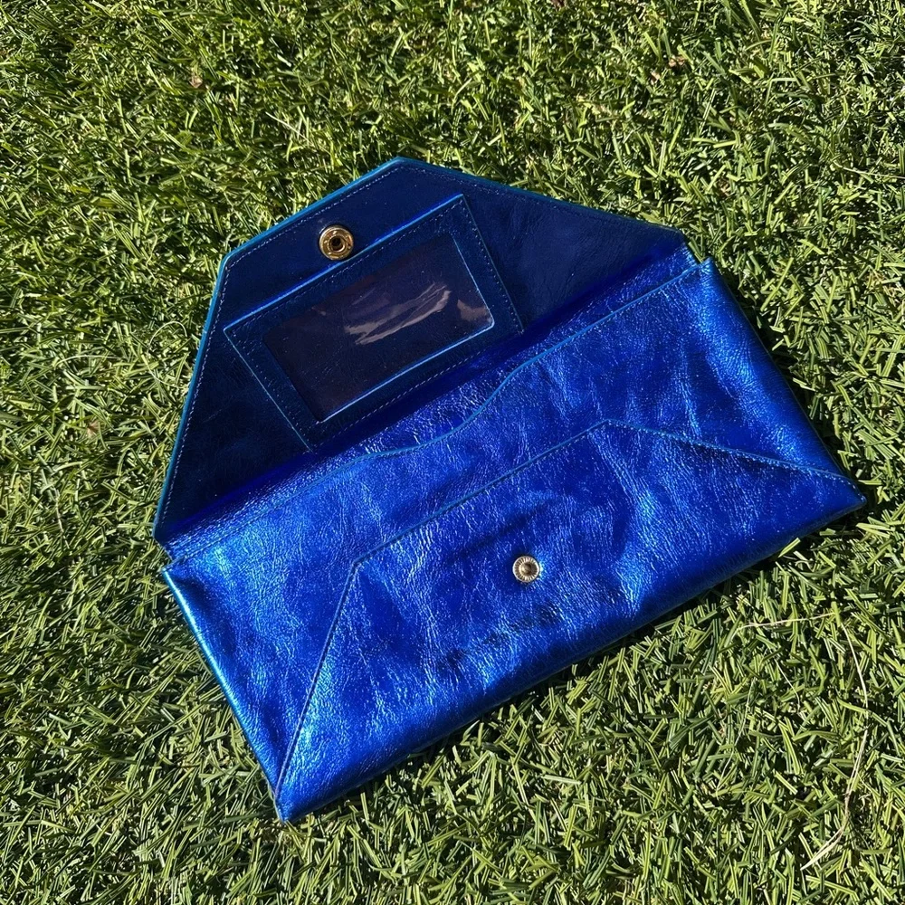 Sobella Metallic Blue Leather Wallet Clutch